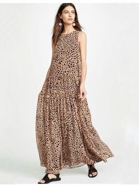Fame and Partners Tiered Maxi Dress Size US 8 Feline Spot Tan Leopard Print